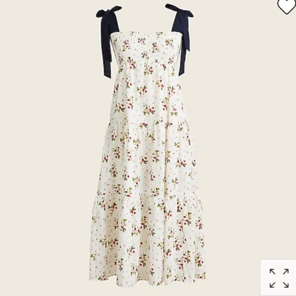 J crew strawberry smocked midi dress with shoulder ties